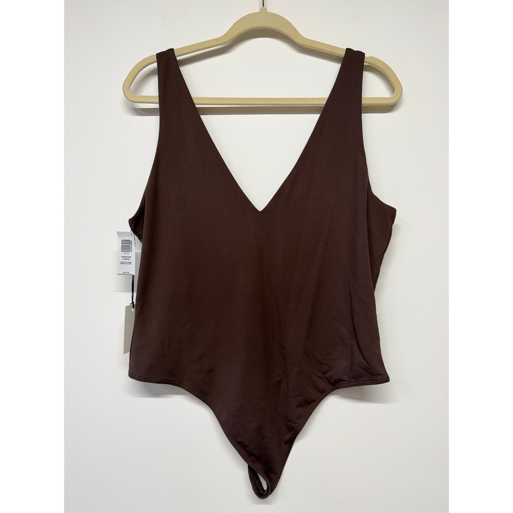 Aritzia Babaton Contour V-Neck Bodysuit Coffee Bean Brown Thong NWT 2XL